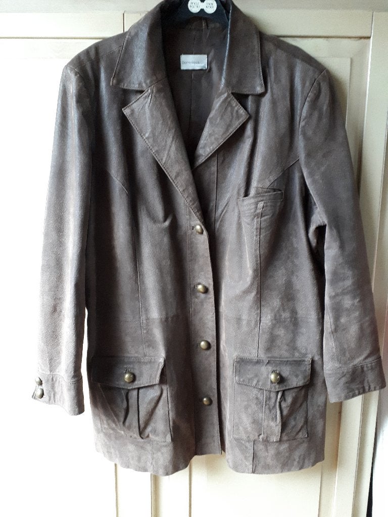 bruine suede jas, Dominique, maat 48/50, Kleding | Dames, Bruin, Verzenden, Dominique, Maat 46/48 (XL) of groter