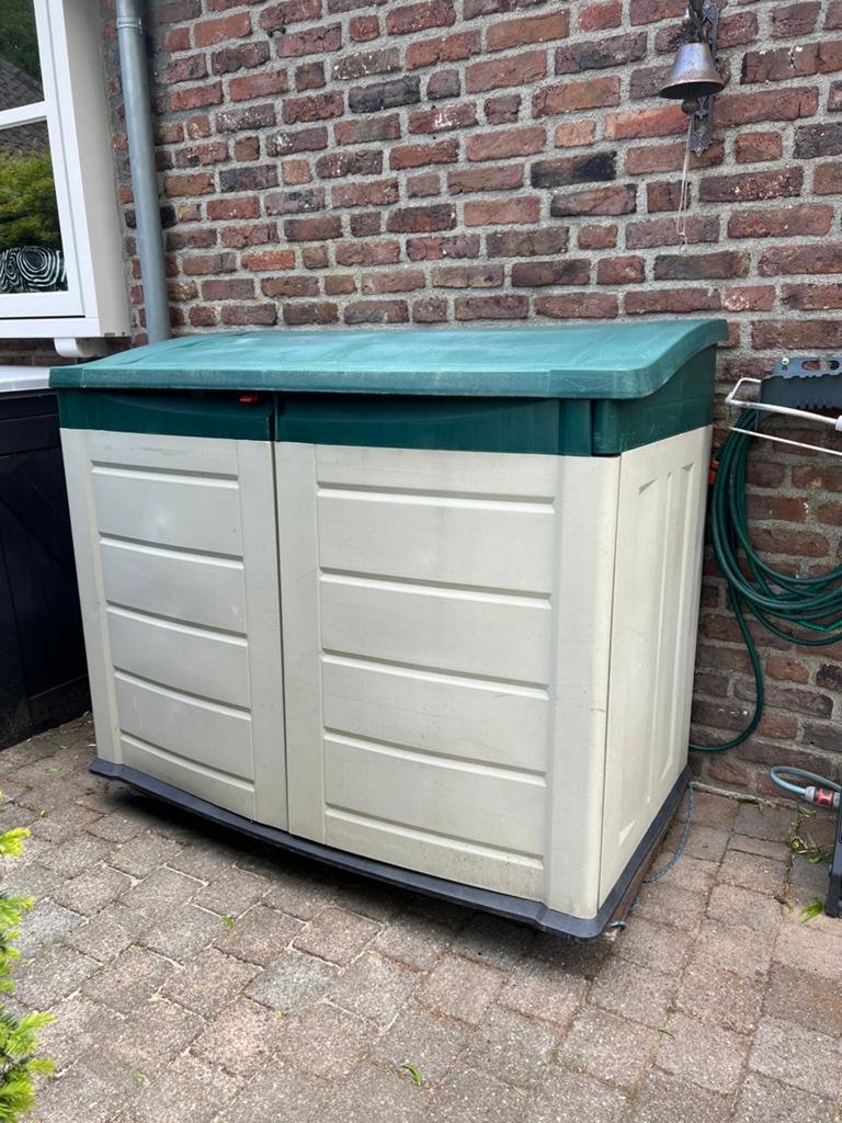 Grote waterdichte buitenkast met 2 deuren en top-opening, Tuin en Terras, Bergingen en Tuinkasten, Ophalen, Gebruikt, Kunststof