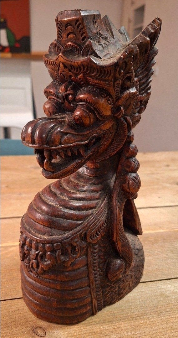 Handgesneden Houten Draak Sculptuur - 31 cm, Ophalen of Verzenden