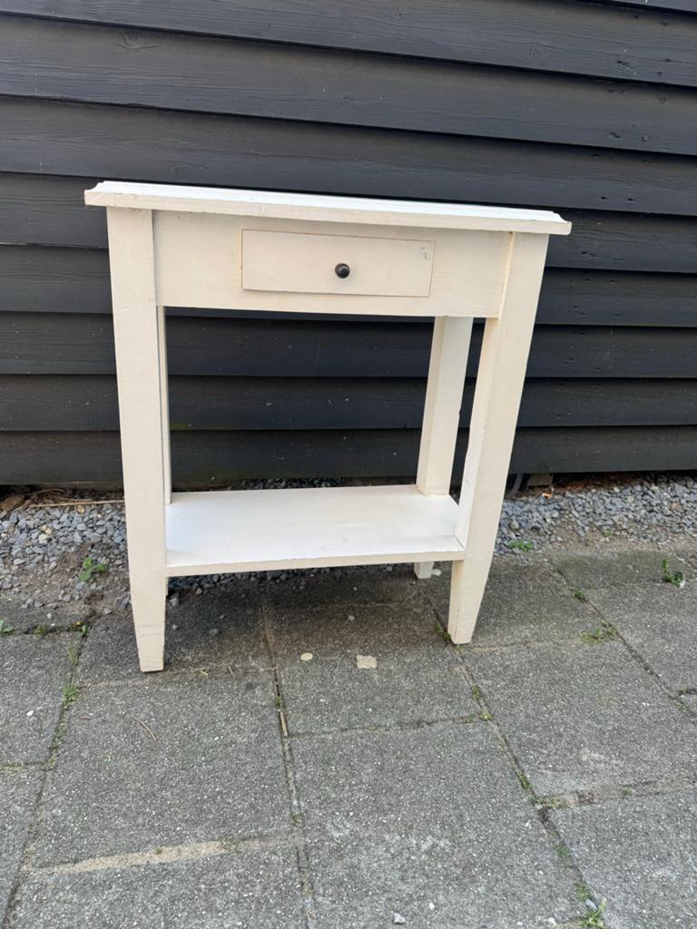 Brokante nachtkastje - wit houten bijzettafel, Ophalen, Gebruikt, 50 tot 100 cm, Minder dan 25 cm