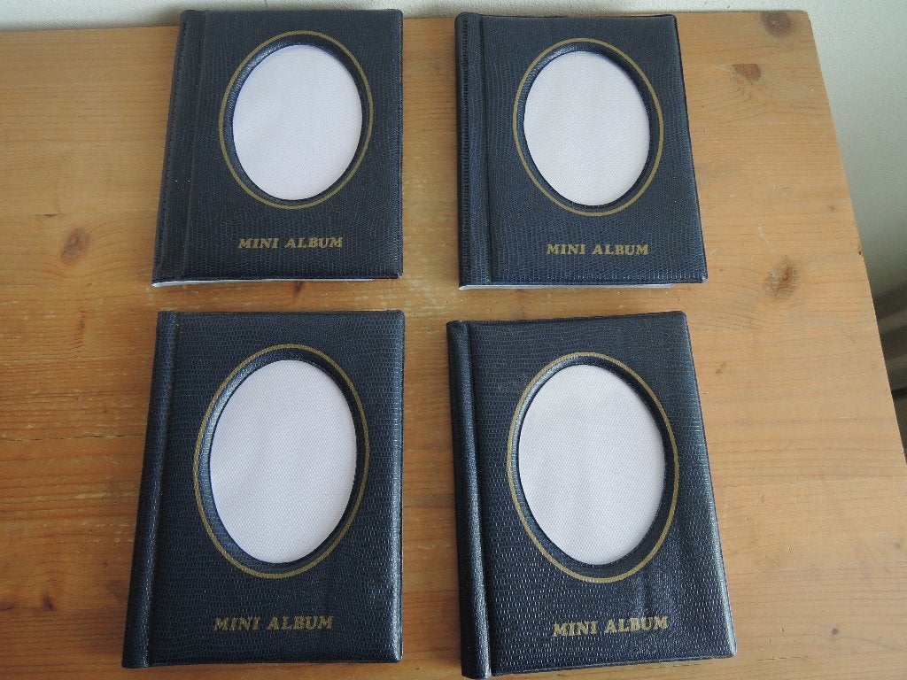 Vier vintage skai fotoboekjes, Blauw, Fotomap, Ophalen of Verzenden, Zo goed als nieuw