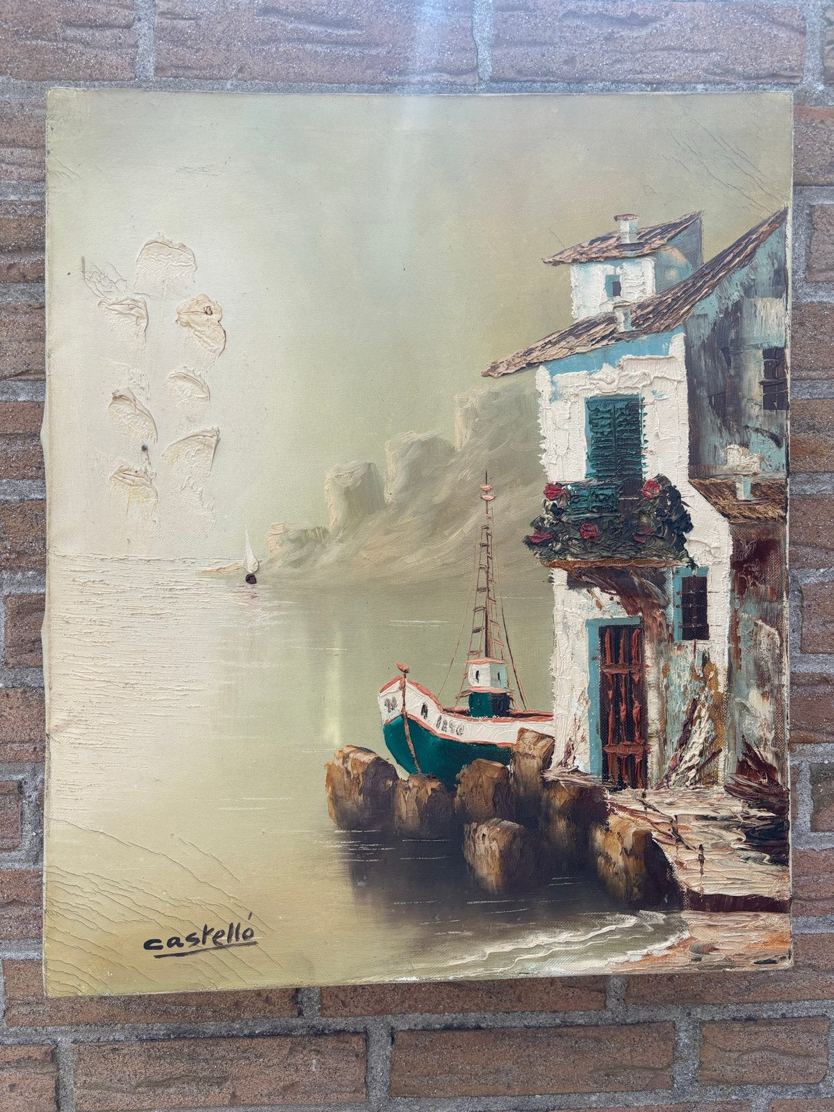 Olieverfschilderij Castello - Mediterrane haven, Ophalen of Verzenden