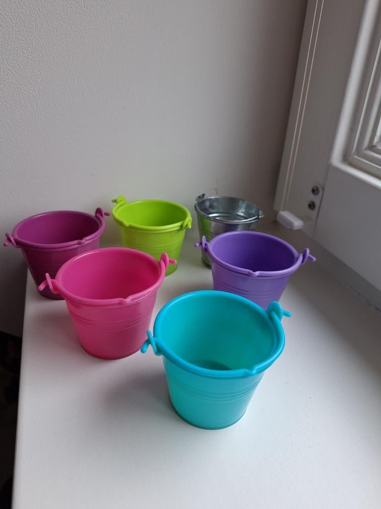 6 gekleurde mini emmertjes, Rond, Ophalen of Verzenden, Aardewerk, Minder dan 40 cm
