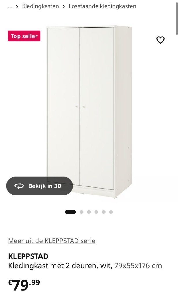 KLEPPSTAD Kledingkast Ikea met 2 deuren ( 79x55x176 cm), Ophalen, Met deur(en), Overige materialen, 100 tot 150 cm