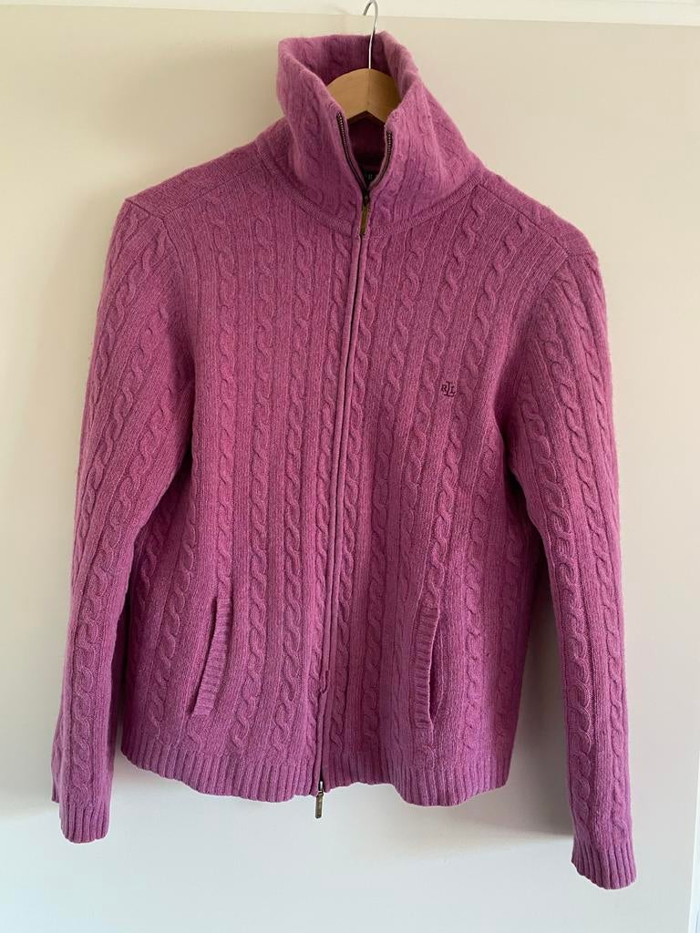 Lauren Ralph Lauren kabeltrui met rits, wol/angora, maat L, Ophalen, Zo goed als nieuw, Maat 42/44 (L), Paars