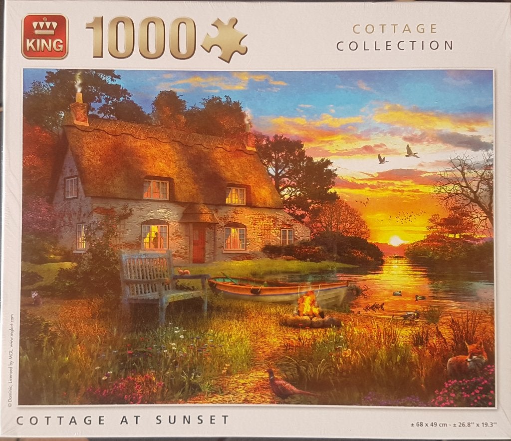 King puzzel Cottage at Sunset 1000 pc. Nieuw in folie., Hobby en Vrije tijd, Ophalen of Verzenden, 500 t/m 1500 stukjes, Nieuw