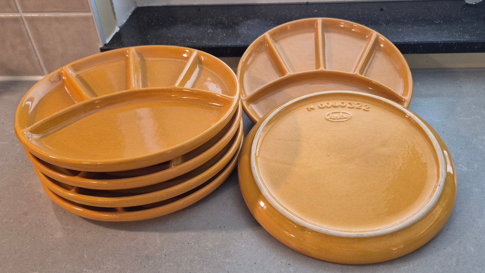 Set van 6 vintage fondueborden Jasba N 0060322, Gebruikt, Overige merken, Ophalen of Verzenden, Bord(en)