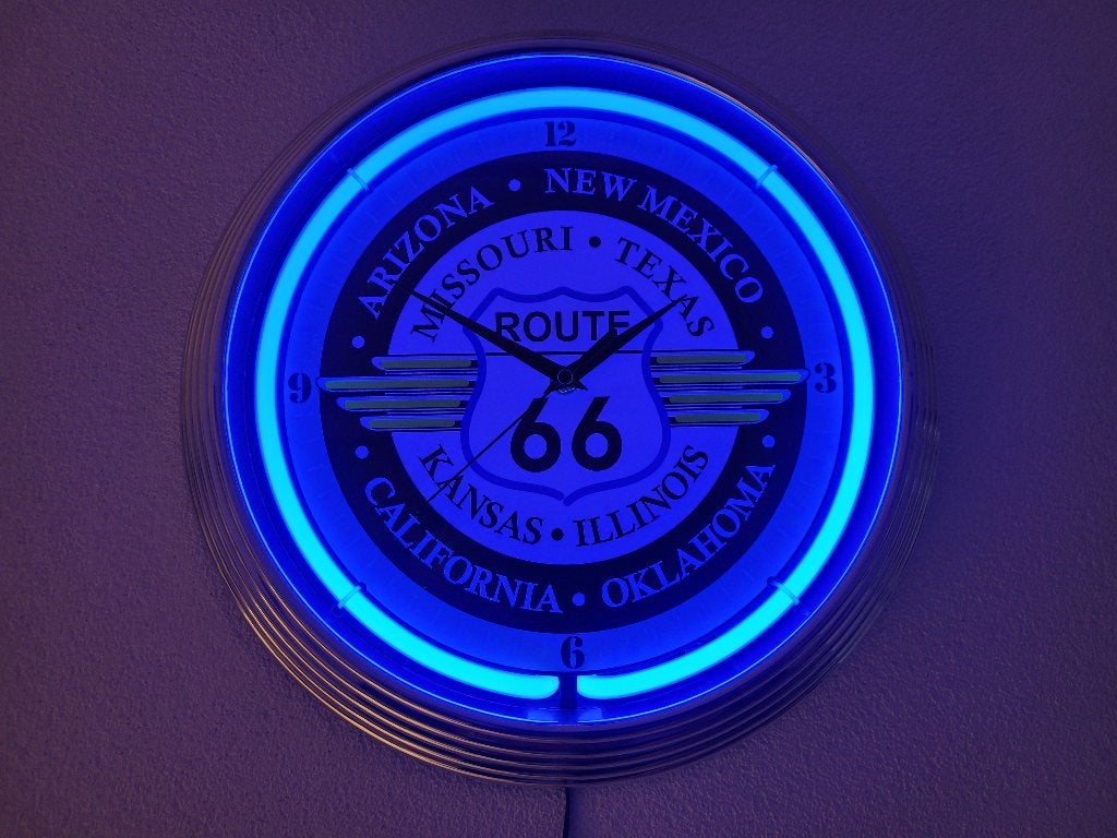 neon klok neonverlichting ROUTE 66 Coca Cola Wurlitzer 50 's, Verzamelen, Merken en Reclamevoorwerpen, Ophalen, Zo goed als nieuw