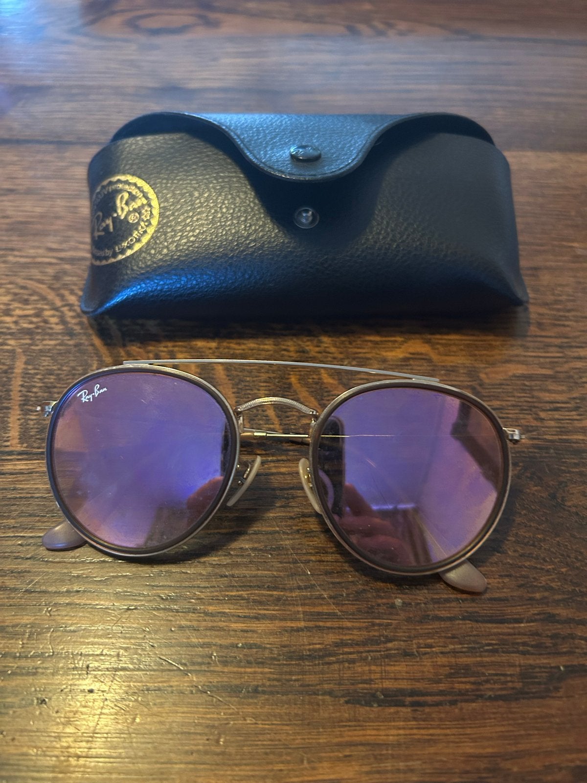 Ray-Ban Round Double Bridge Zonnebril, Zonnebril, Paars, Ophalen of Verzenden, Zo goed als nieuw