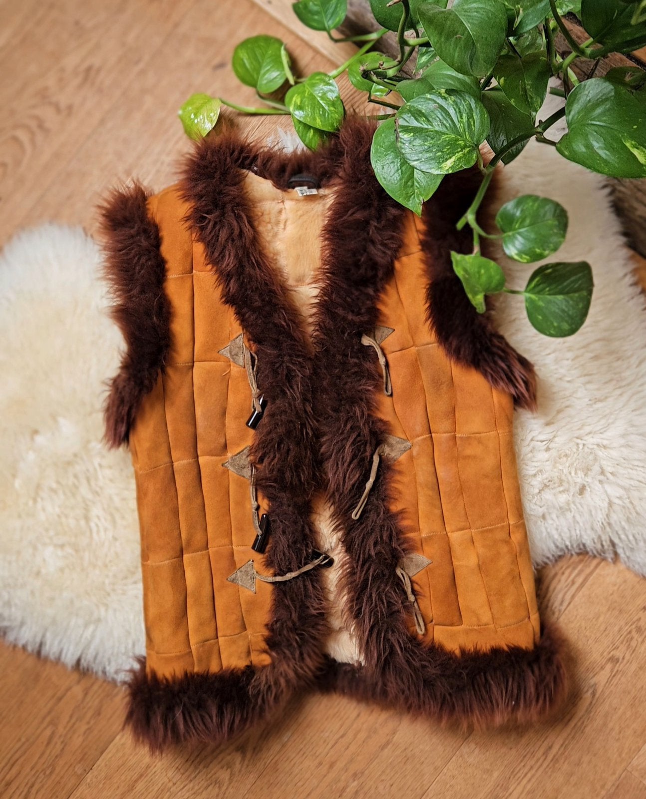 Vintage afghaanse lammy shearling waistcoat gilet jas, Ophalen of Verzenden, Zo goed als nieuw, Maat 34 (XS) of kleiner, Bruin
