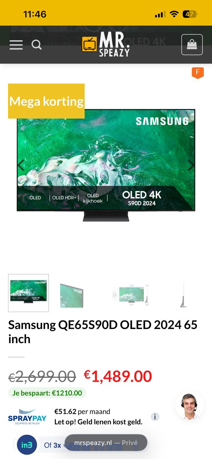 Samsung QE65S90 65 inch 4K QLED Smart TV, Ophalen, QLED, 120 Hz, Zo goed als nieuw