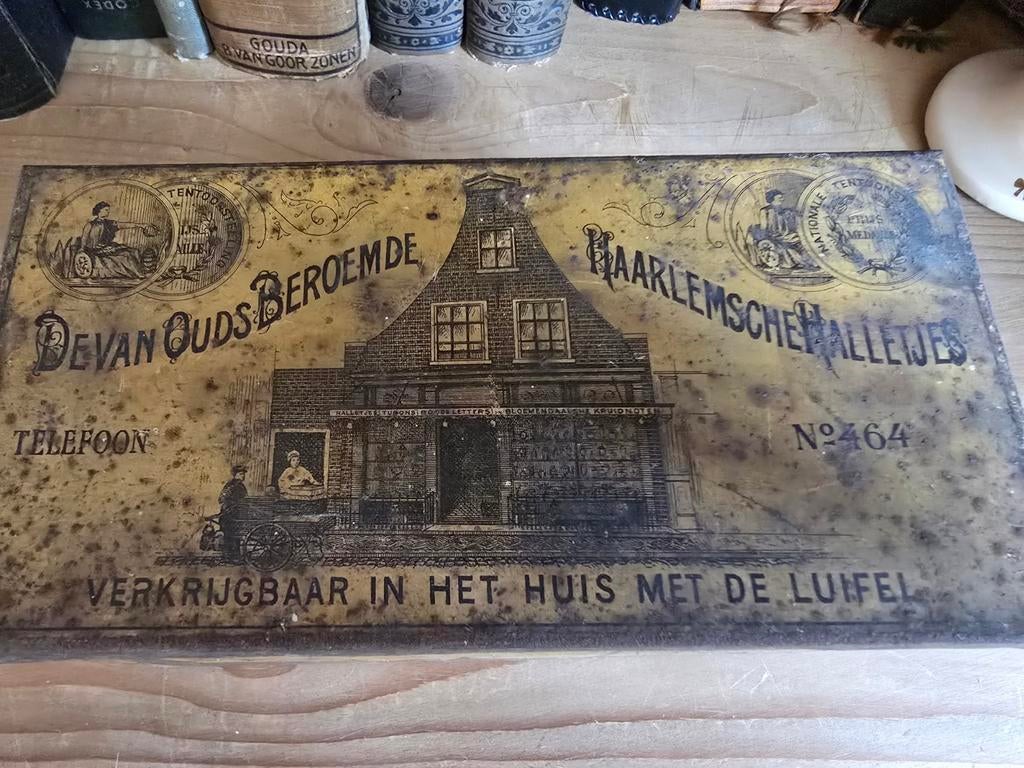 Antiek blik 'De Van Ouds Beroemde Haarlemsche Balletjes', Verzamelen, Blikken, Gebruikt, Overige, Overige merken, Ophalen of Verzenden