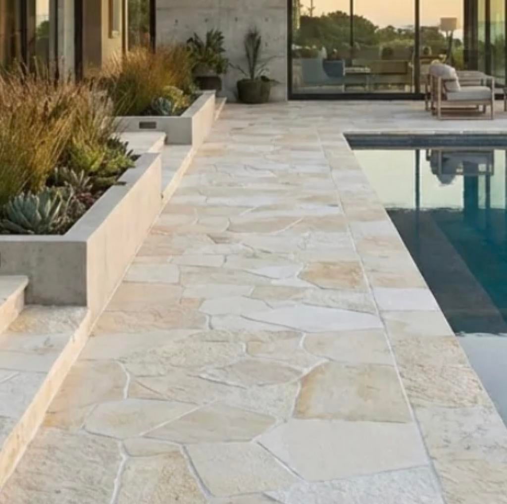 10 m2 Flagstones Brasil white + drainage mortel/lijm en voeg, Tuin en Terras, Tegels en Klinkers, Ophalen, Zo goed als nieuw