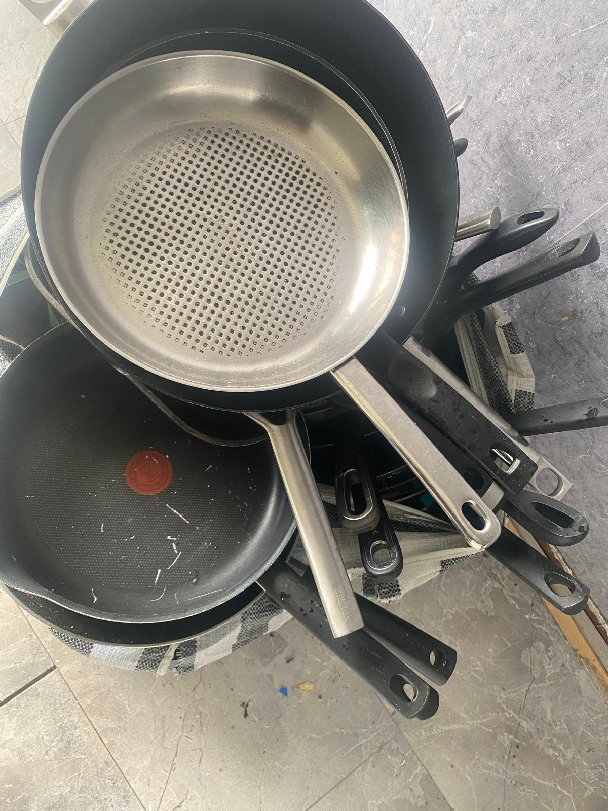 Grote partij bakpannen - 23 stuks, Koekenpan, Gebruikt, Antiaanbaklaag, Aluminium