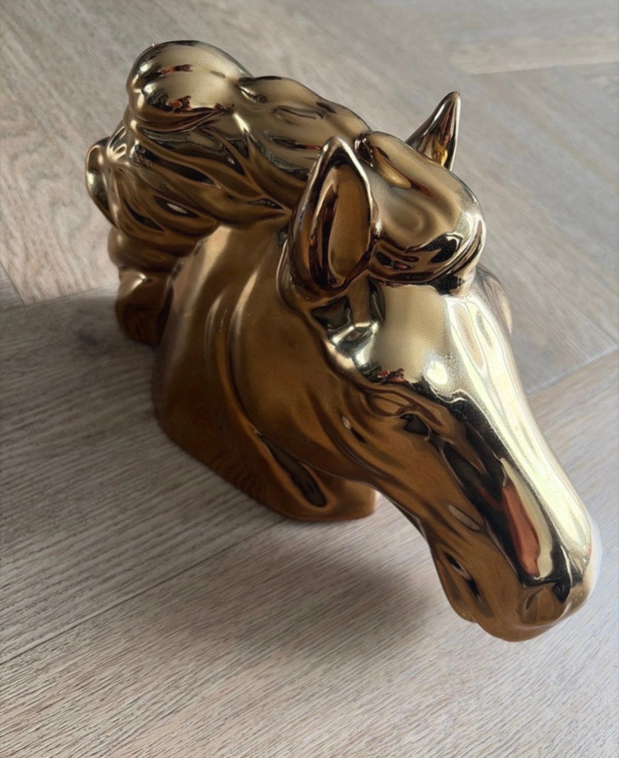 Gouden Paardenhoofd Sculptuur - Nette Staat, Ophalen of Verzenden, Zoogdier, 20 - 50 cm, Overige materialen