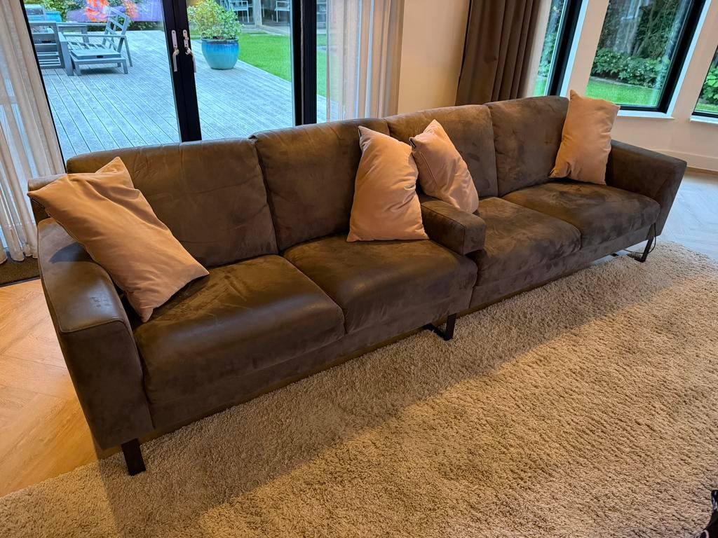 Comfortabele 4-zits bank, donkergrijs stof Montel, Ophalen, Minder dan 75 cm, 300 cm of meer, Zo goed als nieuw