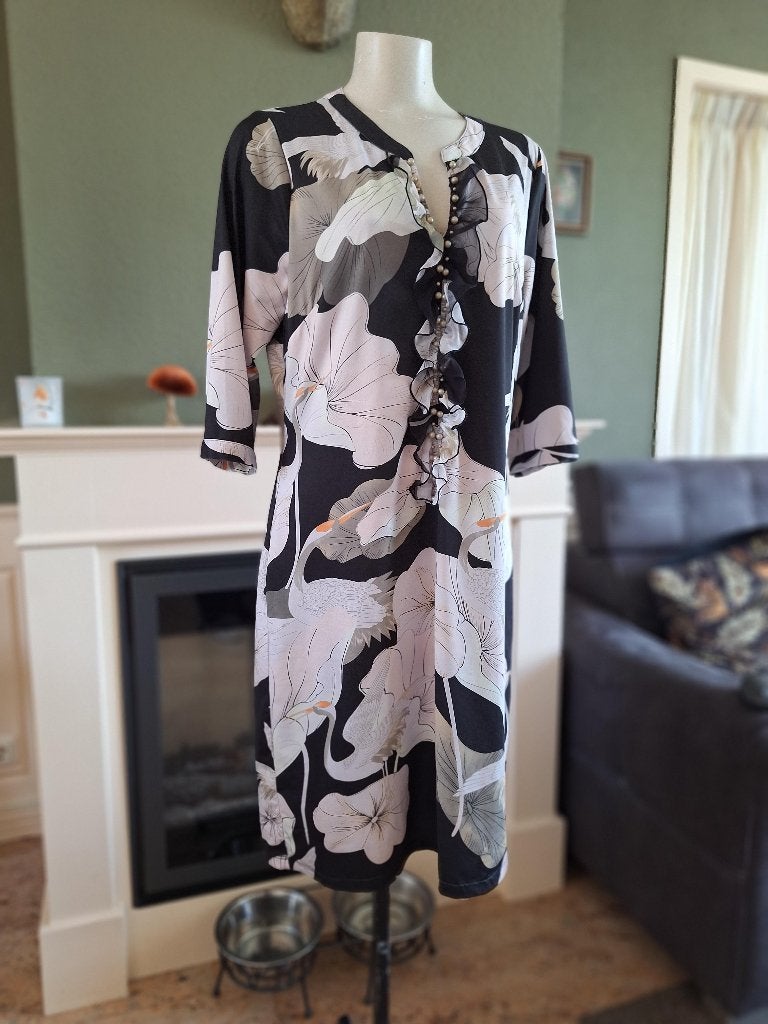 K-Design K Design kraanvogel print jurk L, Maat 38/40 (M), K-design, Verzenden, Zwart