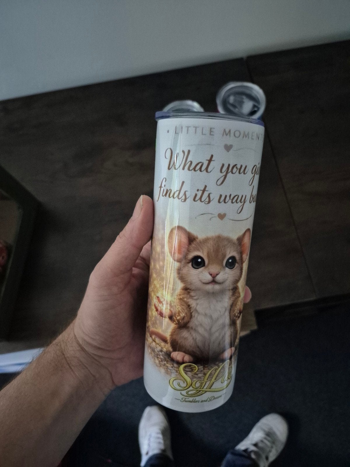 RVS Tumbler met schattige muisprint en rietje, Overige typen, Nieuw, Ophalen of Verzenden, Metaal