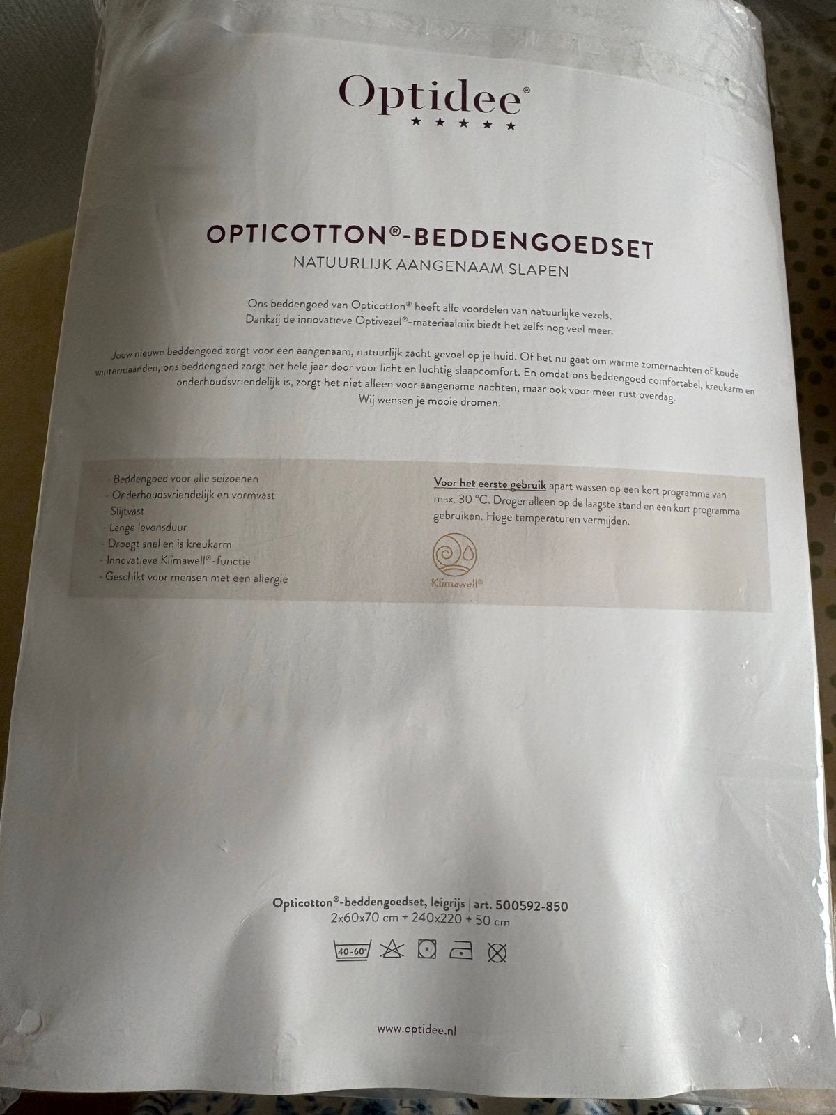 Optidee Opticotton Beddengoedset - Dekbedovertrek Leigrijs, Verzenden, Dekbedovertrek, Grijs, Nieuw