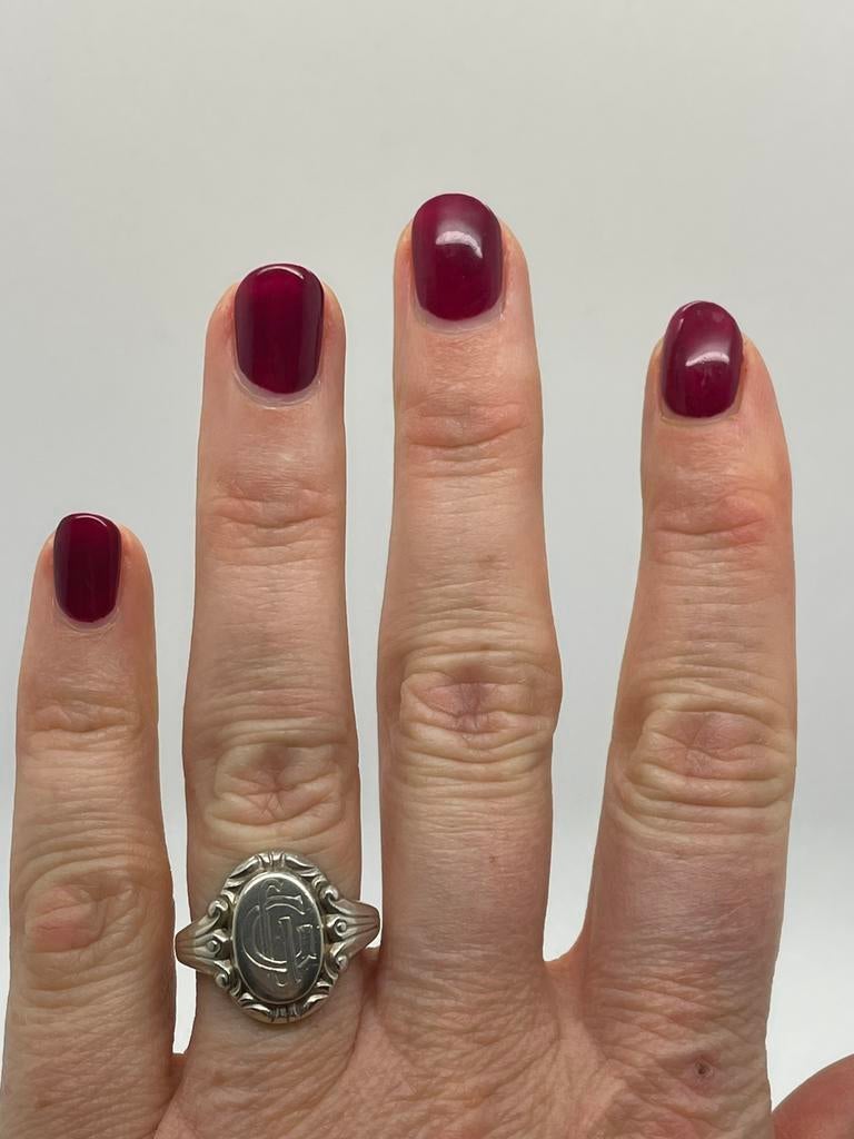 D429 Prachtige zilveren zegelring maat 18, Ophalen of Verzenden, Zilver, Ring
