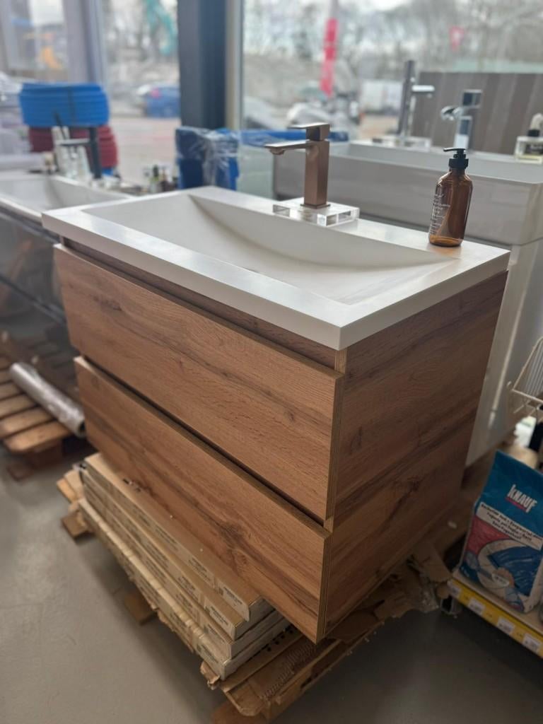 Luxe Warm Eiken Badkamermeubel 100cm | Sanitair, Doe-het-zelf en Verbouw, Sanitair, Nieuw, Douche, Ophalen of Verzenden