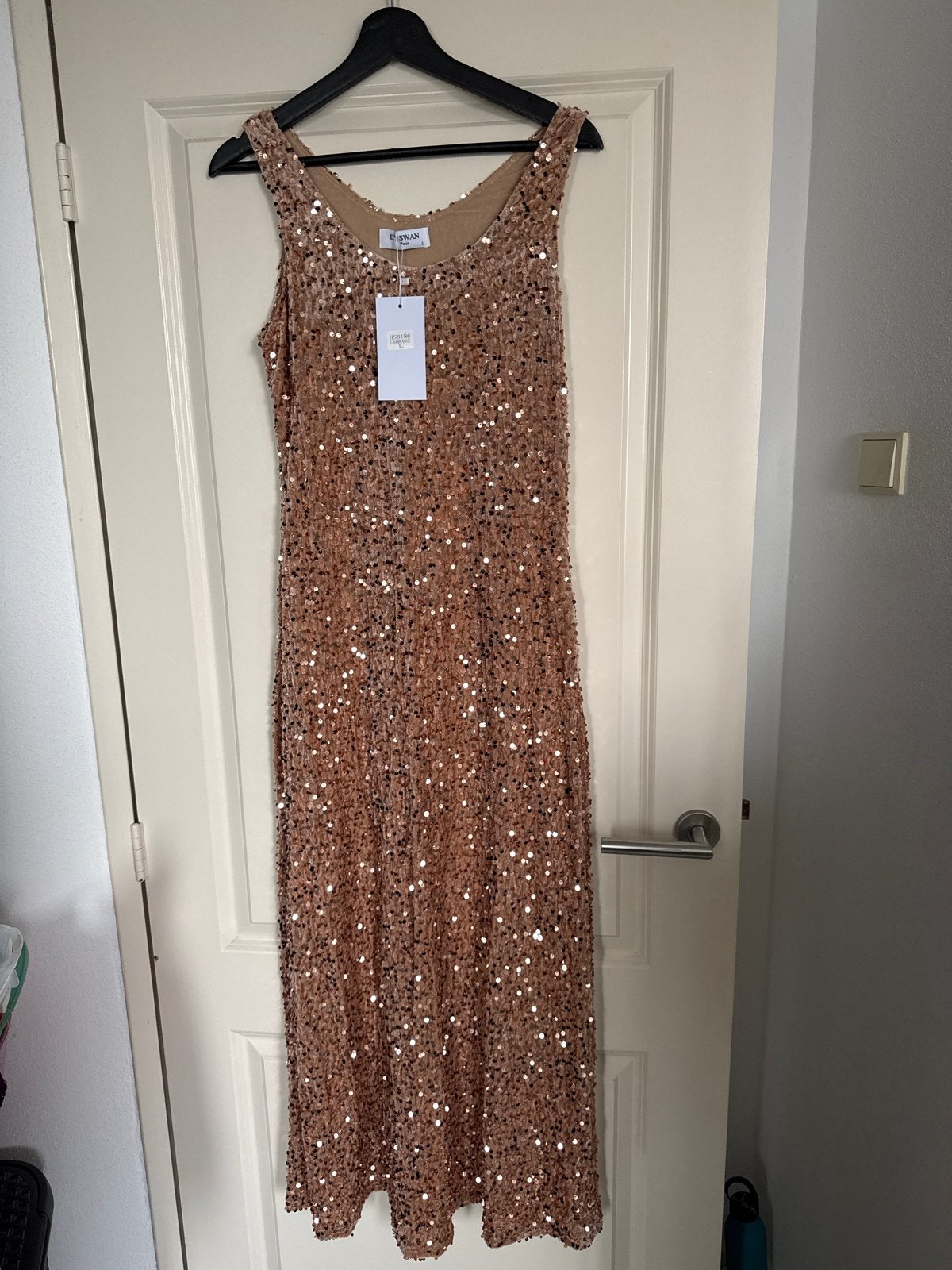 Champagne pailletten jurk maat L, Overige kleuren, Maat 42/44 (L), Nieuw, Ophalen of Verzenden