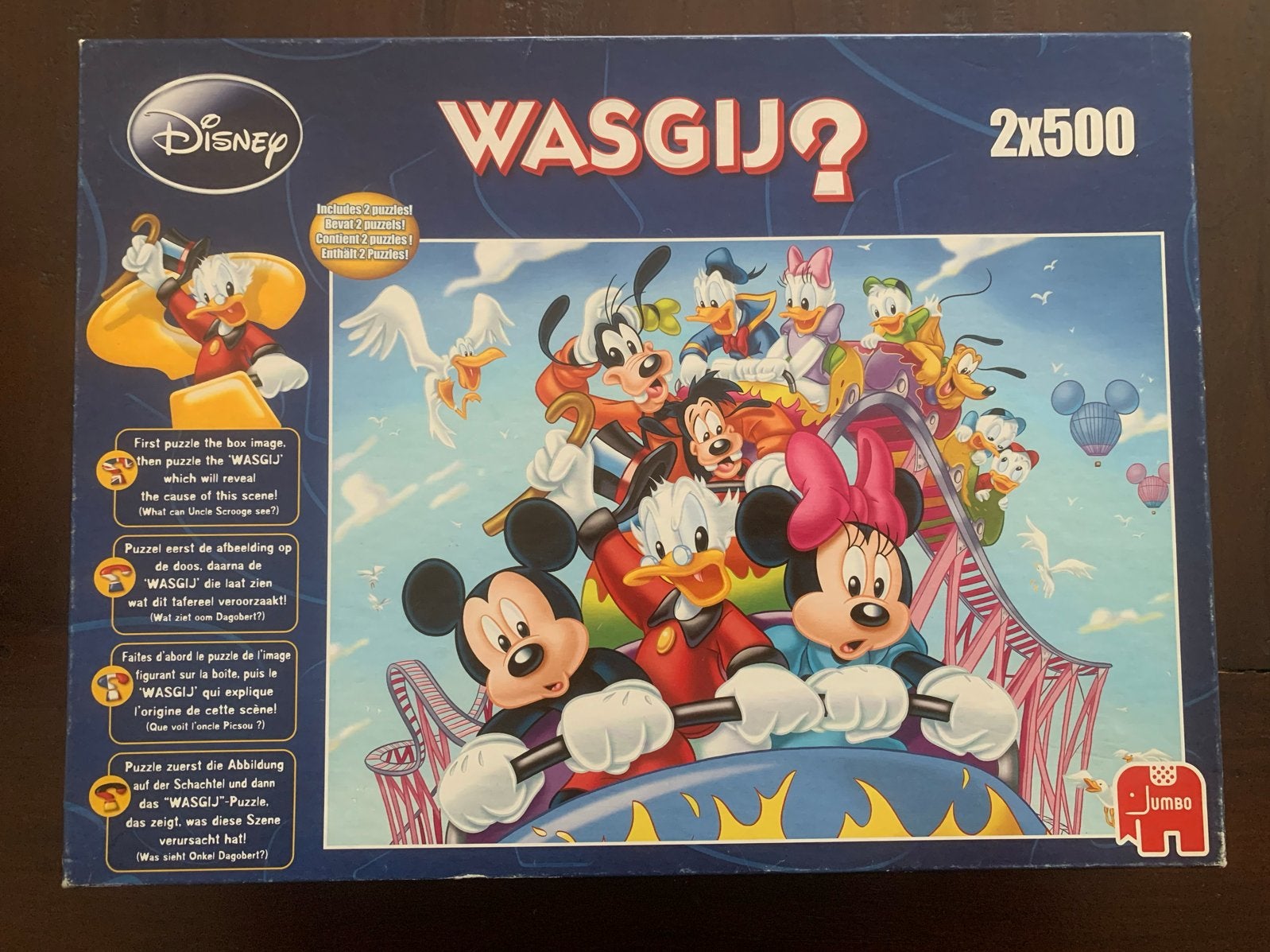 Disney Wasgij? 2x500 Stukjes Puzzel - Mickey & Vrienden, Ophalen of Verzenden, Gebruikt