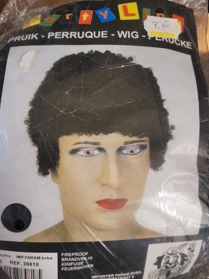 Nieuw , Zwarte Krullenpruik ,kort haar - Carnaval, Carnaval, ., Nieuw, Ophalen of Verzenden