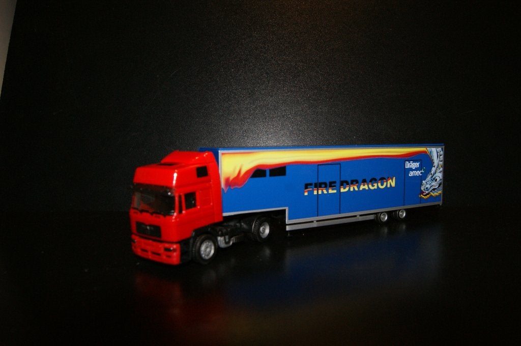 890 herpa man f2000 ? fire dragon drager amec 1:87 truck, Ophalen of Verzenden, Zo goed als nieuw, Bus of Vrachtwagen, Herpa