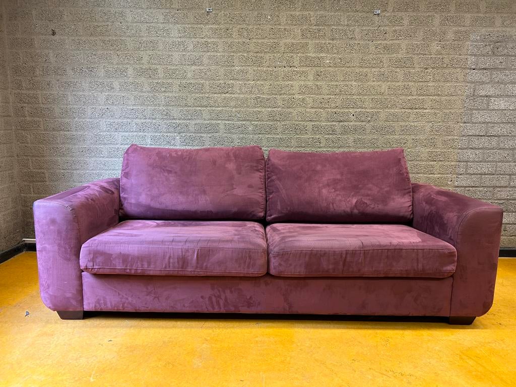 Professioneel gereinigd paars/roze bankstel, Driepersoons, 75 tot 100 cm, Ophalen of Verzenden, Zo goed als nieuw