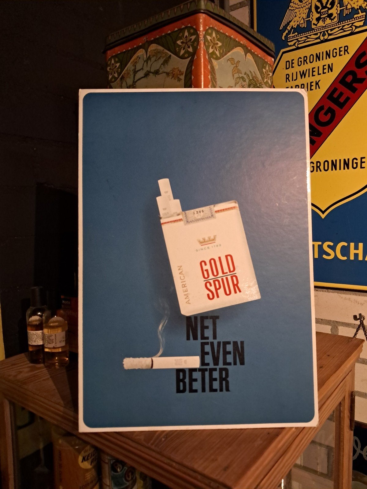 Gold Spur sigaretten kartonnen reclame bordje, Ophalen of Verzenden, Reclamebord