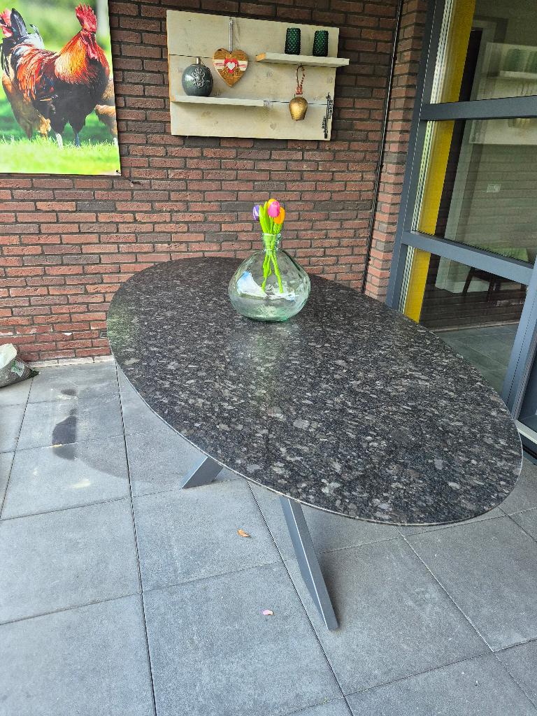 Dining tuintafel, met ovaal graniet blad 240x120, Ophalen, Zo goed als nieuw, Ovaal, Overige materialen