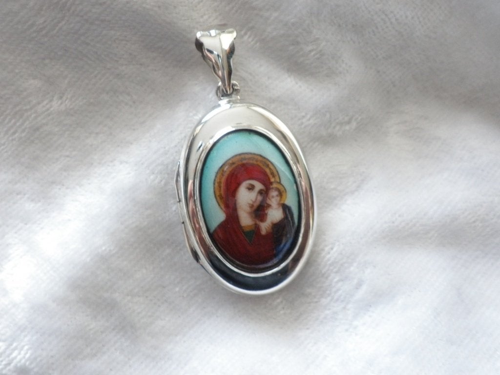 Mooi Sierlijk Zilveren Medaillon - Madonna met kindje, Sieraden, Tassen en Uiterlijk, Verzenden, Zilver, Hanger