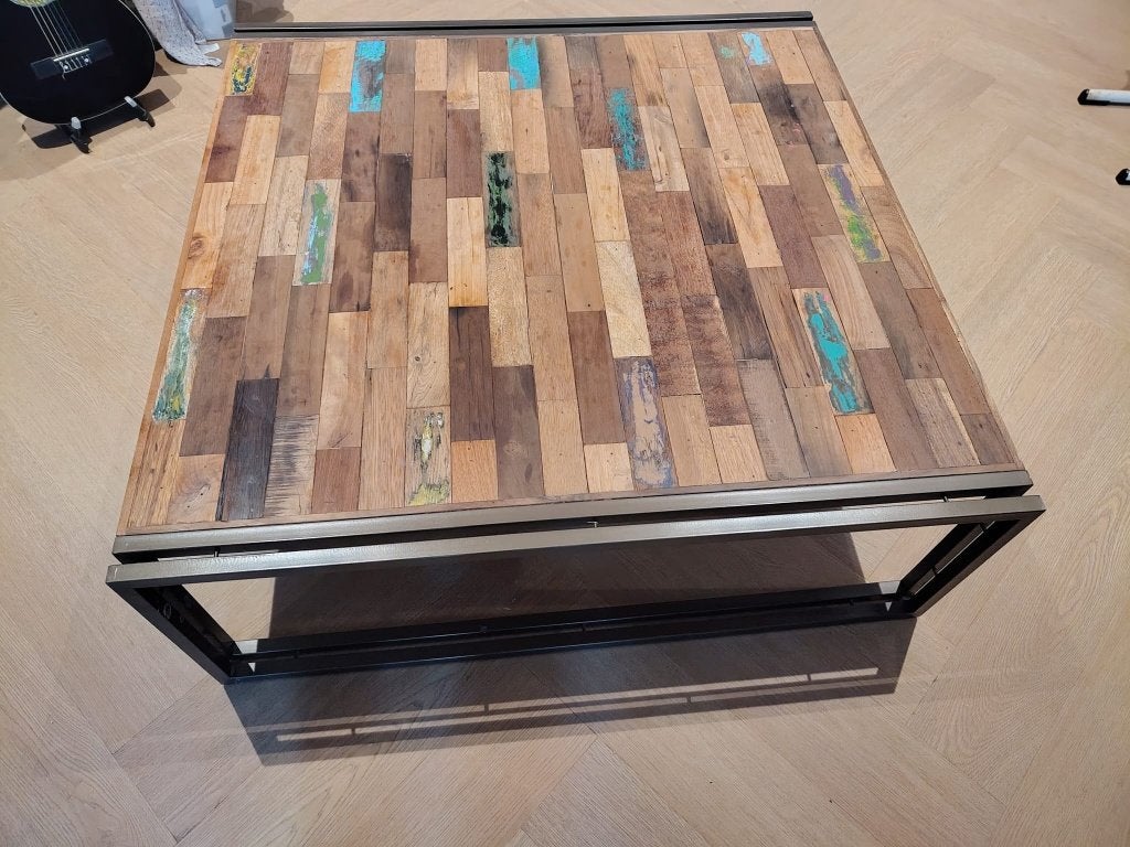 Salontafel van oude vissersboot, Ophalen, Gebruikt, 100 tot 150 cm, Vierkant