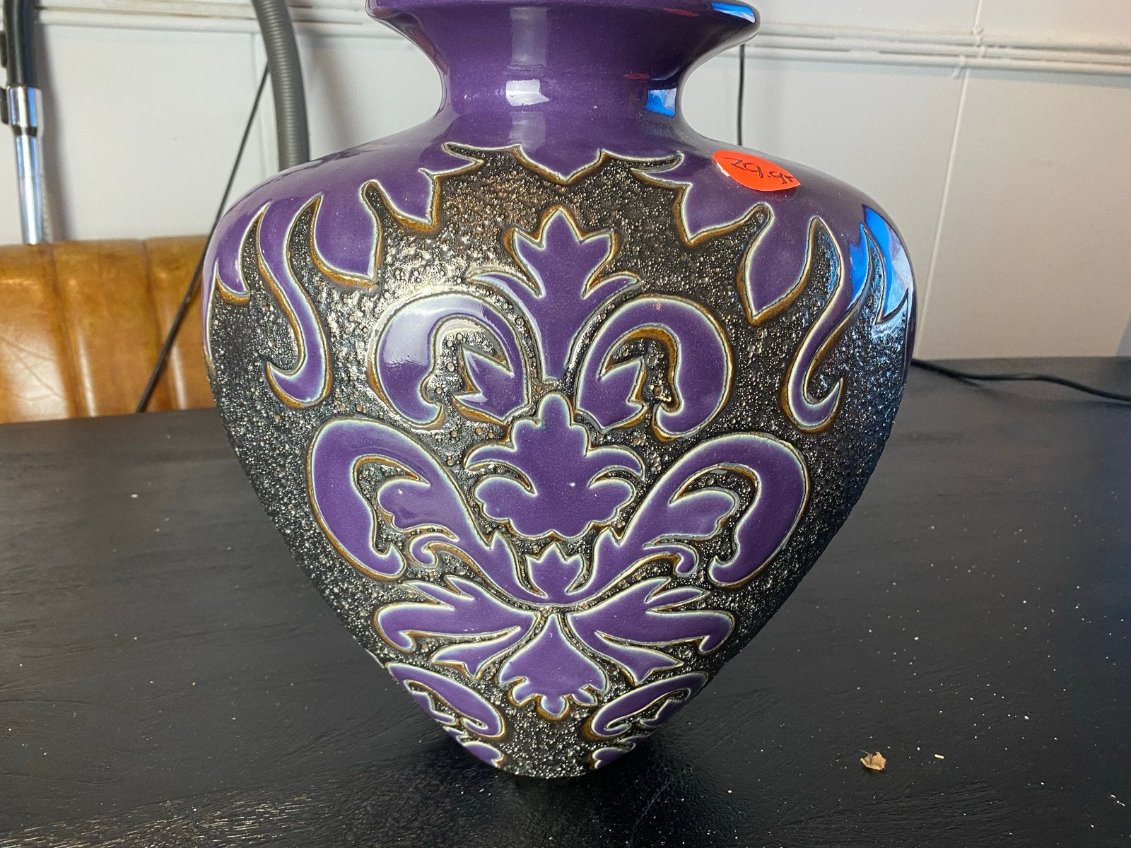 Nieuwe paarse met zilveren vaas met reliëf - 36 cm, Ophalen, Nieuw, Overige kleuren