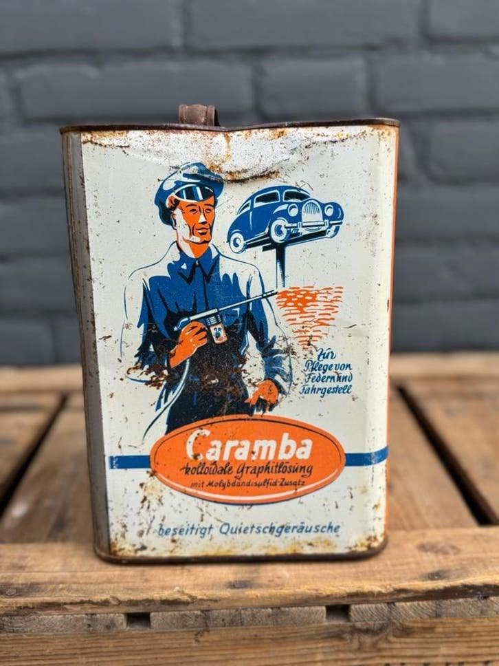 Vintage Caramba Olieblik - Klassieke Auto Decoratie, Ophalen of Verzenden