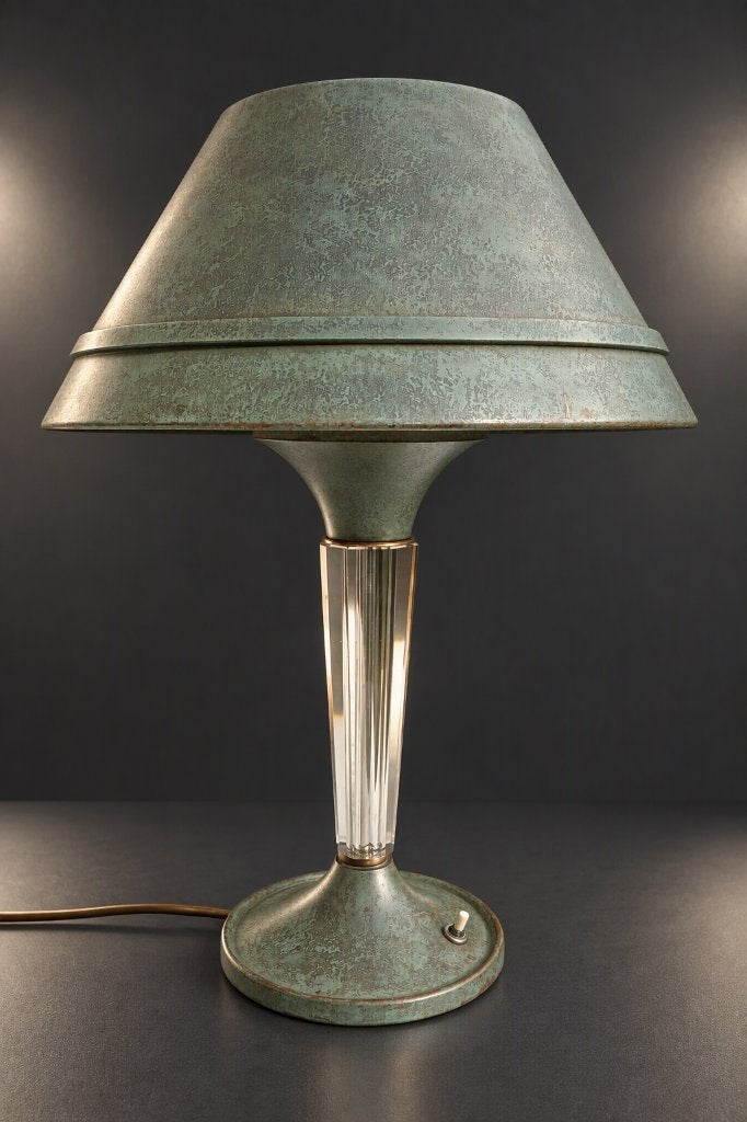 Art Deco designlamp Gênet et Michon ( Parijs ca. 1930 ), Gebruikt, Groen, 51 cm, Art deco