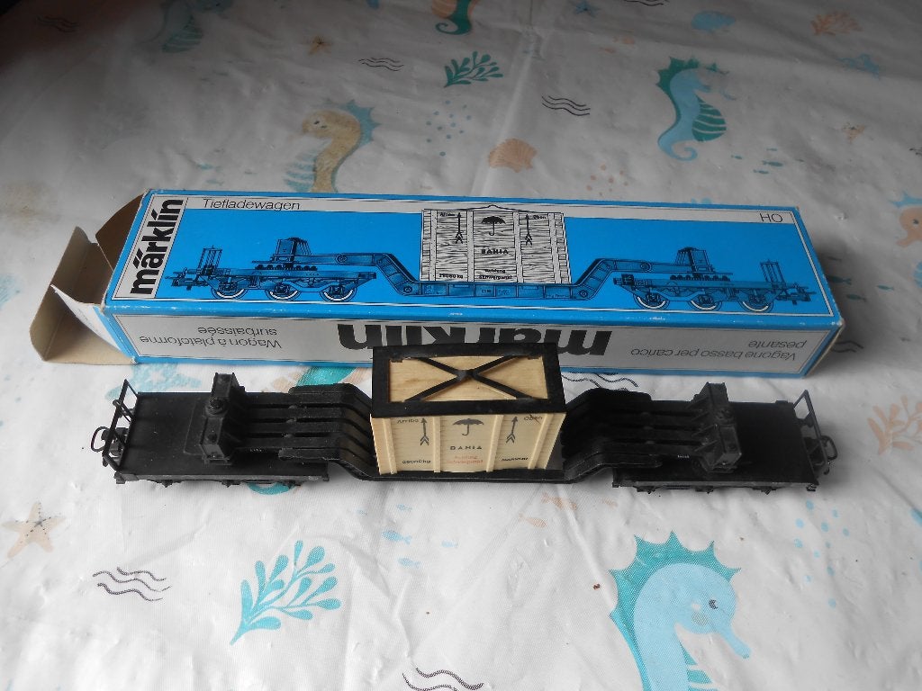 Märklin 4618 kuilwagon voor zwaar transport, met kist, ovp, Hobby en Vrije tijd, Modeltreinen | H0, Wisselstroom, Gebruikt, Verzenden