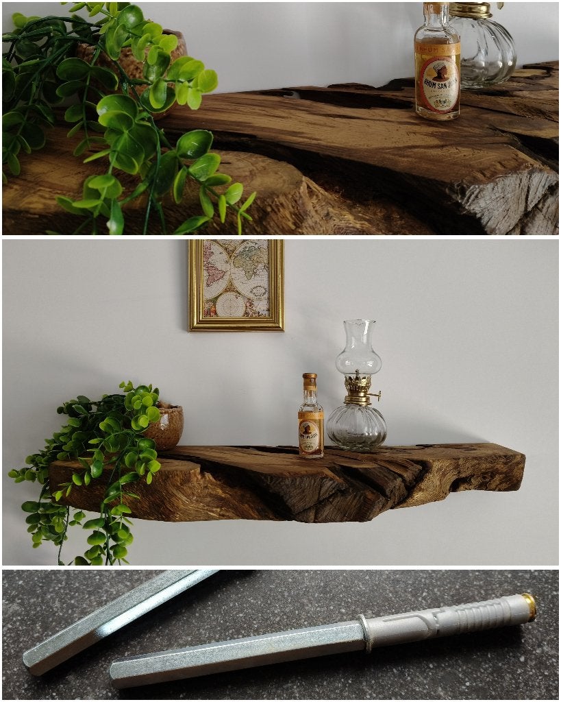 Zwevende wandplank eikenhout + montagepennen 56,5cm #290, Houtatelier M.Y., Info@myhoutatelier.nl, Nieuw, Ophalen of Verzenden