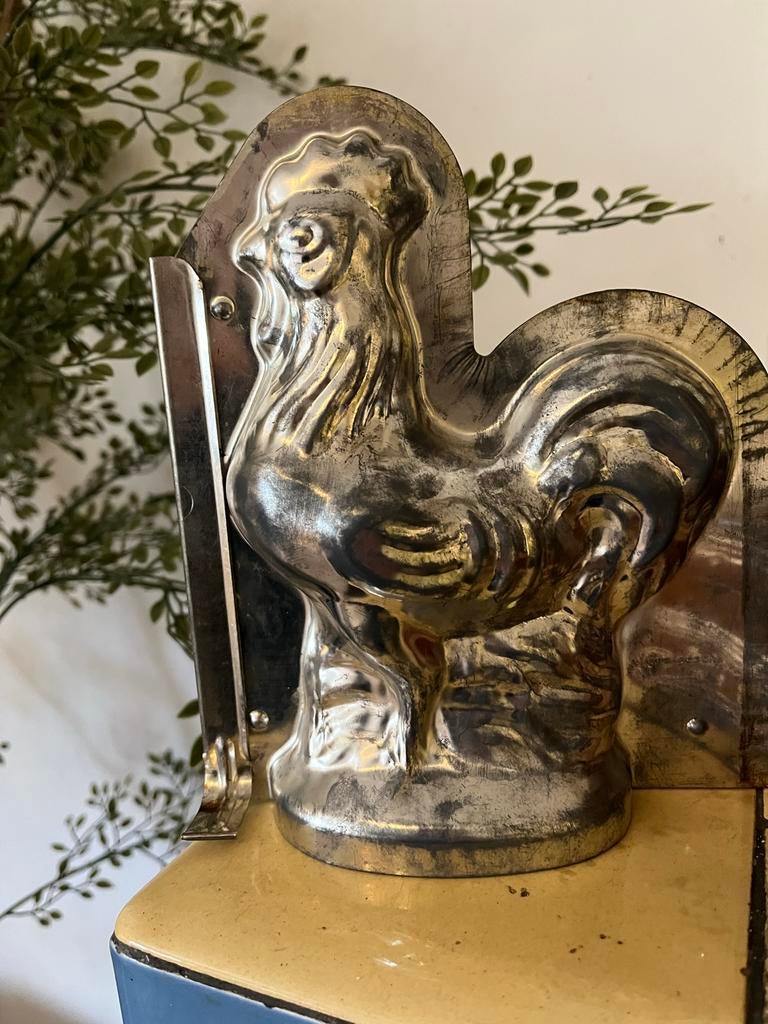 Antieke grote chocoladevorm kip - Decoratieve metalen mal, Ophalen of Verzenden