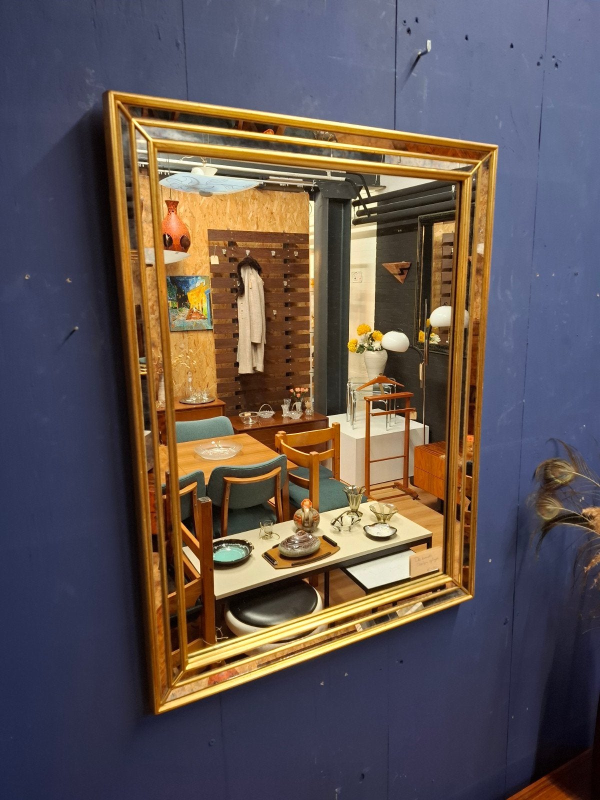 Vintage Deknudt spiegel goud mirror hollywood regency, Ophalen, 100 tot 150 cm, Deknudt, Rechthoekig
