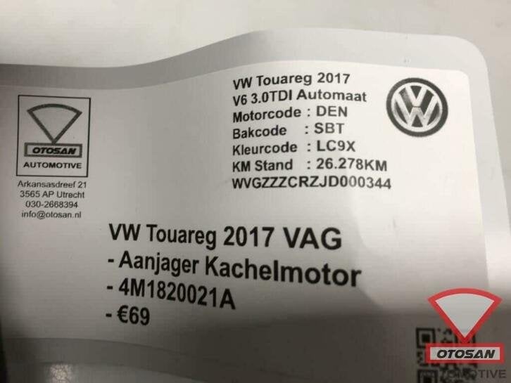 vw touareg 2018 vag aanjager kachelmotor 4m1820021a, Gebruikt, Volkswagen, Volkswagen AG, Berliner Ring 2
38440  Wolfsburg, DE