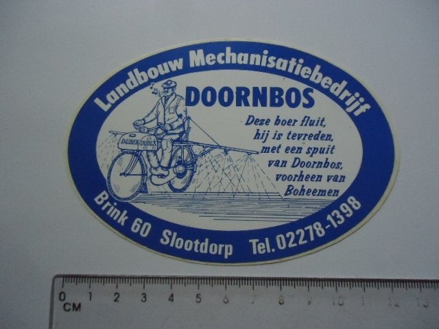 sticker oud SLOOTDORP landboue machine tuinbouw DOORNBOS, Verzamelen, Verzenden, Zo goed als nieuw, Bedrijf of Vereniging