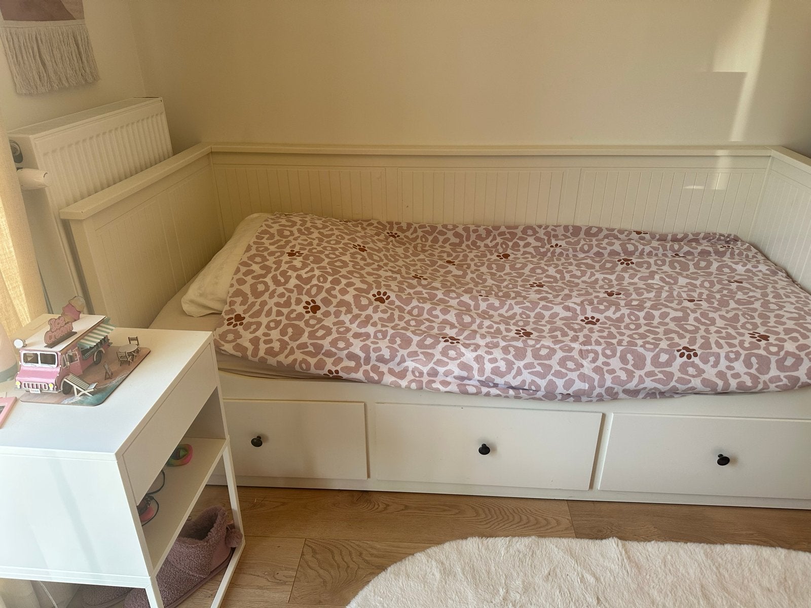 IKEA Hemnes bedbank inclusief matras, Ophalen, Wit, Tweepersoons, 80 cm