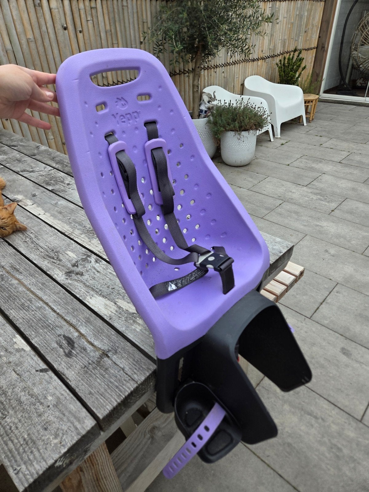 lila Yepp easyfix achter fietszitje, Ophalen, Zo goed als nieuw