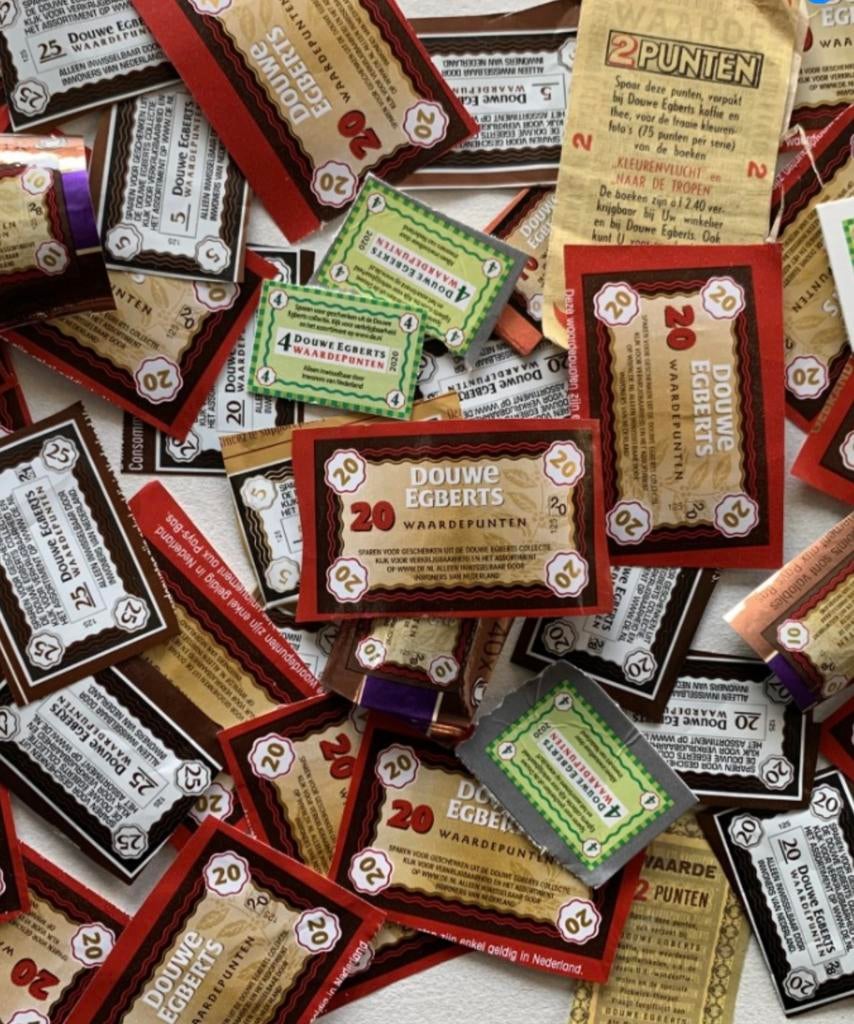 GEZOCHT: Douwe Egberts punten, Ophalen, Koffie of Thee, Zegels, Bonnen of Punten