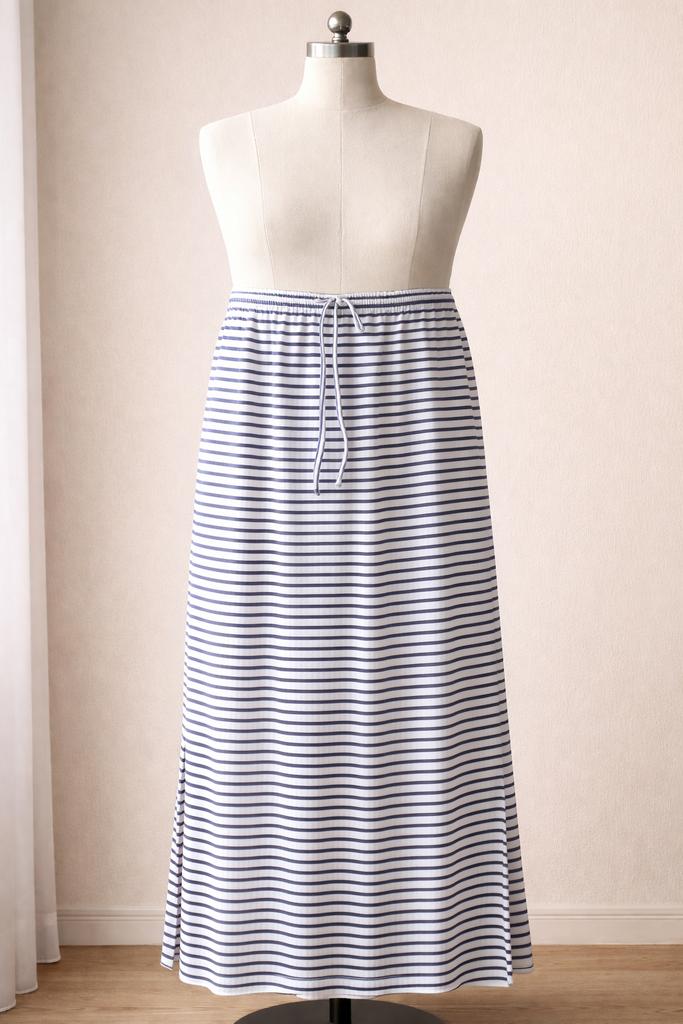 Hema lange rok maat L draagmaat 46-48 kobalt blauw gestreept, Blauw, Maat 46/48 (XL) of groter, Nieuw, Ophalen of Verzenden
