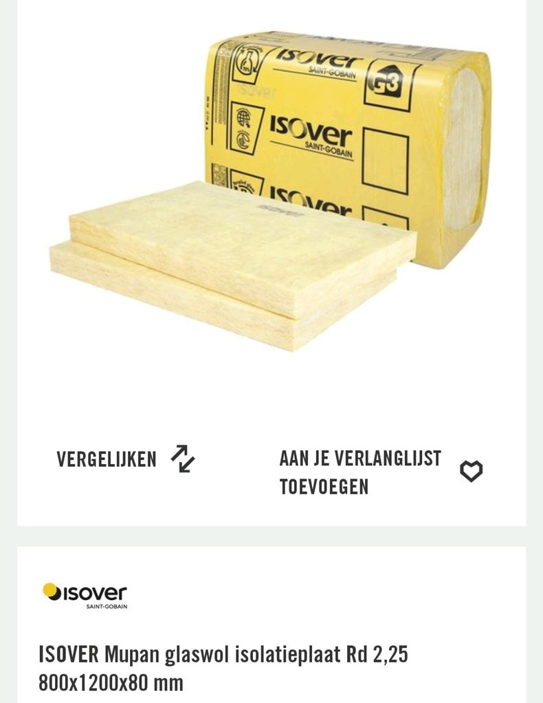 Nog 5 hele platen glaswol isolatie, Doe-het-zelf en Verbouw, Isolatie en Afdichting, Ophalen of Verzenden, Glaswol, 4 tot 8 cm
