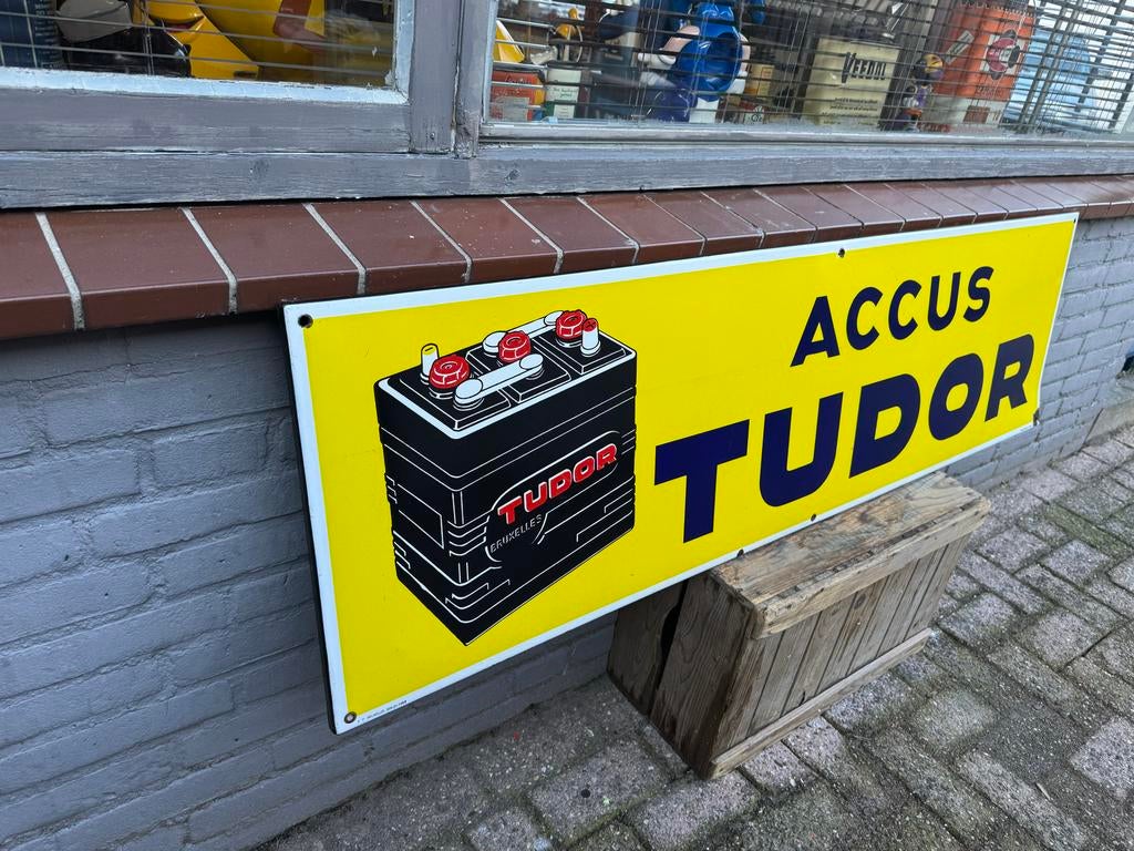 Vintage Emaille Reclamebord Accu Tudor, Ophalen