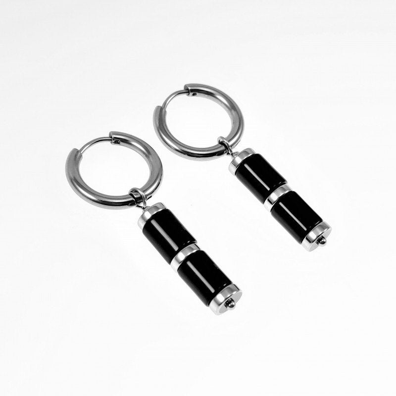 18mm Oorbellen Dames Natuursteen RVS Oorringen Zwarte Buis, Overige materialen, Hangers, Birgitta-Gracht 33, 6465 EL Kerkrade, Nederland